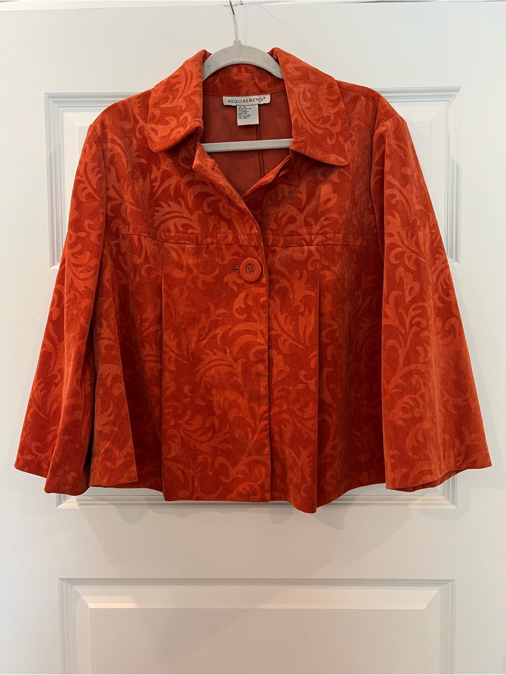 Requirements Burnt Orange Scroll Print Open Front Jacket Blazer XL Stretch - Picture 5 of 8